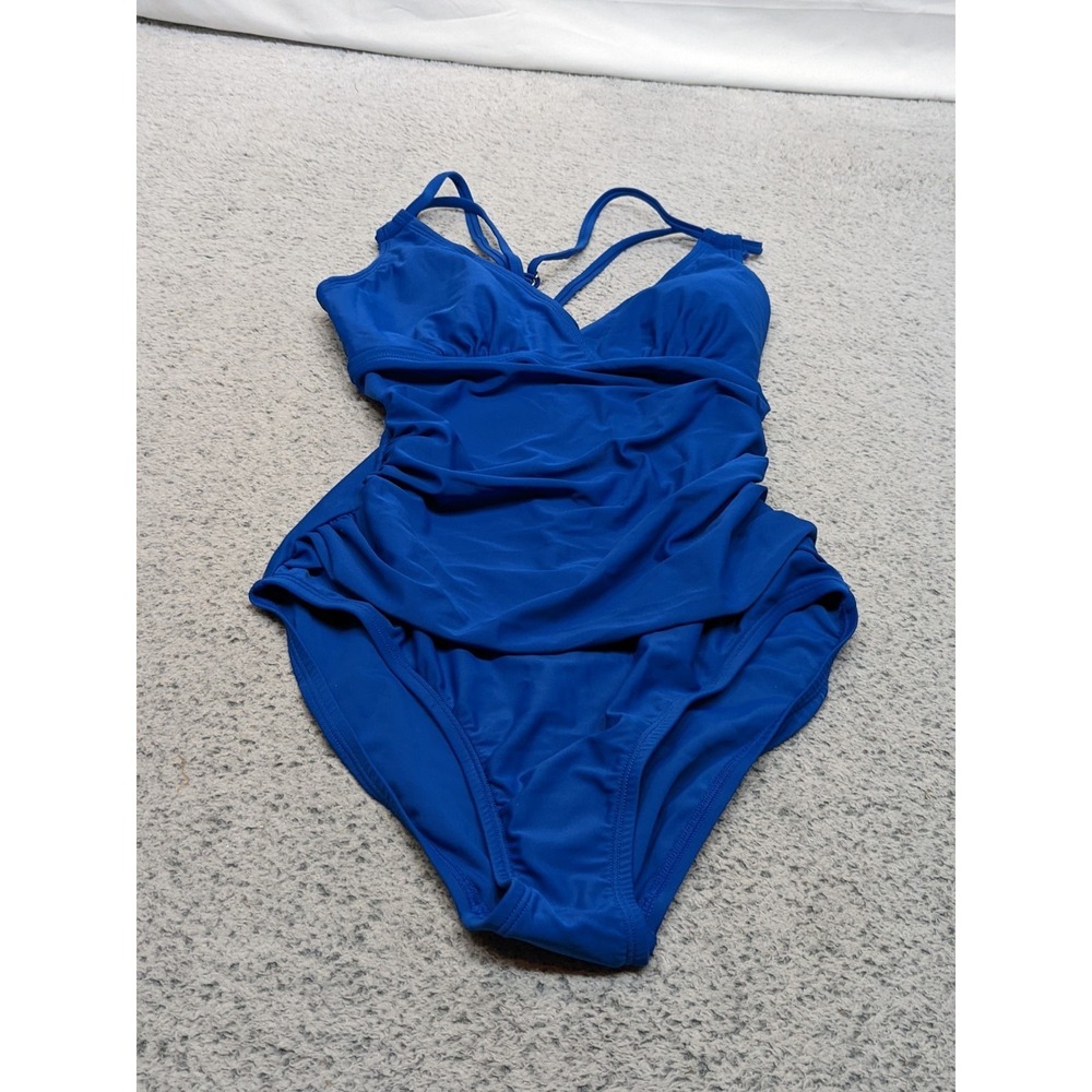 Royal Blue One Piece Swimsuit Ruched Small Slimming Tummy Control Bathing NWOT